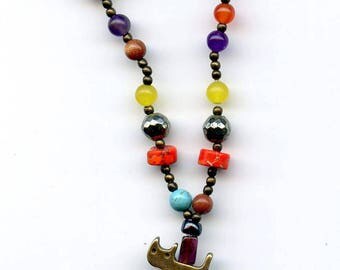 Necklace multicolor kitten natural stones