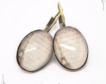 Earrings evening in Paris Eiffel Vintage glass Cabochon