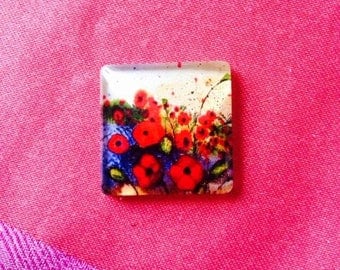 Cabochon glass - 25x25mm - pattern floral