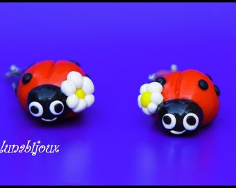 polymer clay earring chip Ladybug gift anniversary