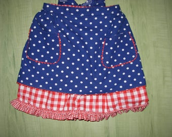 Girl in red and white Plaid cotton skirt
