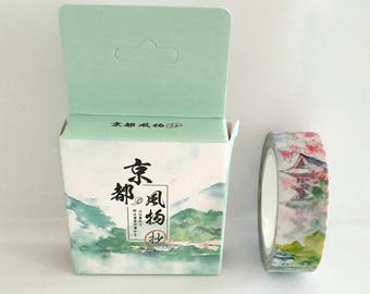 Washi tape, washi tape, masking tape 15 mm x 10 m theme pagodas, Japanese landscape