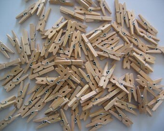 Set of 10 mini clothespins natural wood 30mm