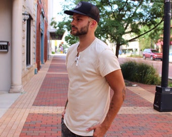 Men's Eyelet Henley (Cream)