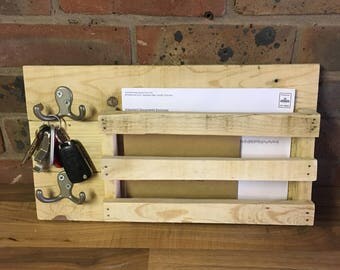 Letter rack with key hooks