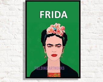 Frida Kahlo Poster Print // Wall Art, Dorm Art, Frida Portrait, Retro, Colourful, Mexico, Best Selling, Minimalist, Feminist, Dorm Decor