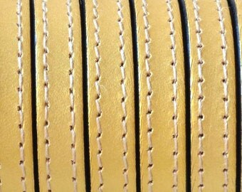 Leather flat with side seams - 10mm - Gold - 20 cm