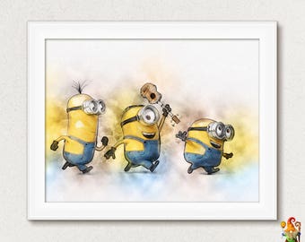 Minion Wall Art Print Poster Nursery Decor Despicable Me Minions Printable Watercolor Illustration Download Birthday