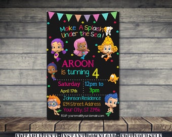 Bubble Guppies Invitation,Bubble Guppies Birthday,Bubble Guppies Birthday Invitation,Bubble Guppies Party,Bubble Guppies EditableSL32
