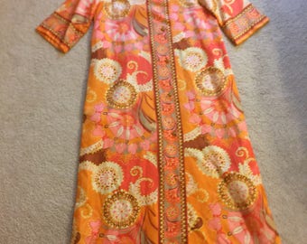 1960s Mod CAFTAN LOUNGE ROBE Hostess Gown