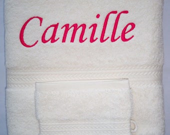 Bath towel embroidered with a name