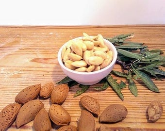 whole almonds: 100% organic almonds made in italy picked by hand from our almond's trees and then let them dry and peeled
