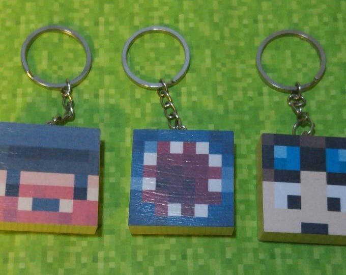 wooden minecraft style keyring Dantdm stampy creeper and more