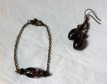 Set bracelet + earrings Brown with golden highlights