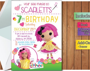 ¡INVITACIÓN de lalaloopsy con tarjeta de gracias FREEEE! Invitación de la fiesta de lalaloopsy, Banner de cumpleaños