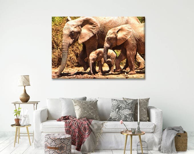 Elephants Family canvas, Elephants love, Сute canvas, Art Elephants, zoo art, Interior decor, room decor, print poster, art picture, gift