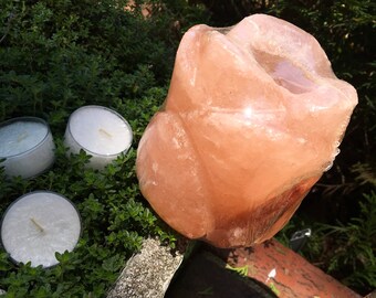 LOTUS & CLEOPATRA - 3 Cleopatra Musk Candles with Lotus Carved Himalayan Salt Votive Holder