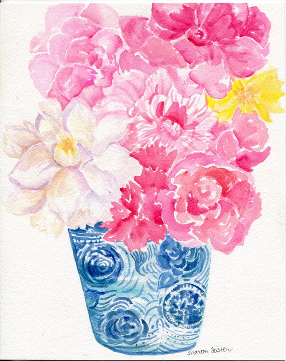 Peonies Watercolors Painting Original// 8 x 10 original