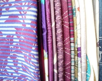 Japanese Kimono Fabric Remnants Grab Bag, Handmade Supply Asian Textile, Most Silk Fabric Scrap Mix of Purple