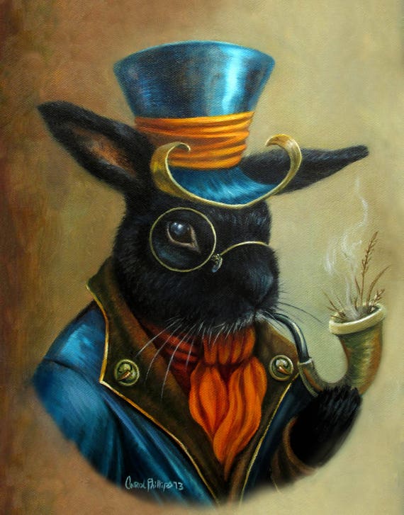 ACEO Bunny Rabbit Portrait, Rabbit Art ,Anthropromorpic animal, cute, Print, Illustration, Artwork, Print, Steampunk by CarolPhillipsArt steampunk buy now online