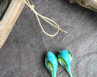 LONG POD Shaped Headpins - Handmade Lampwork Glass Headpins - 2 Headpins - Earring Pair