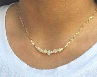 ON SALE Opal Bar Necklace Dainty Layering Necklace Gold Fill Opal Jewelry Bridesmaids Gift Ethiopian Opal Necklace
