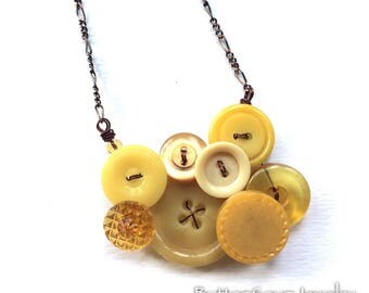 Small Honey Gold and Mustard Yellow Vintage Button Necklace