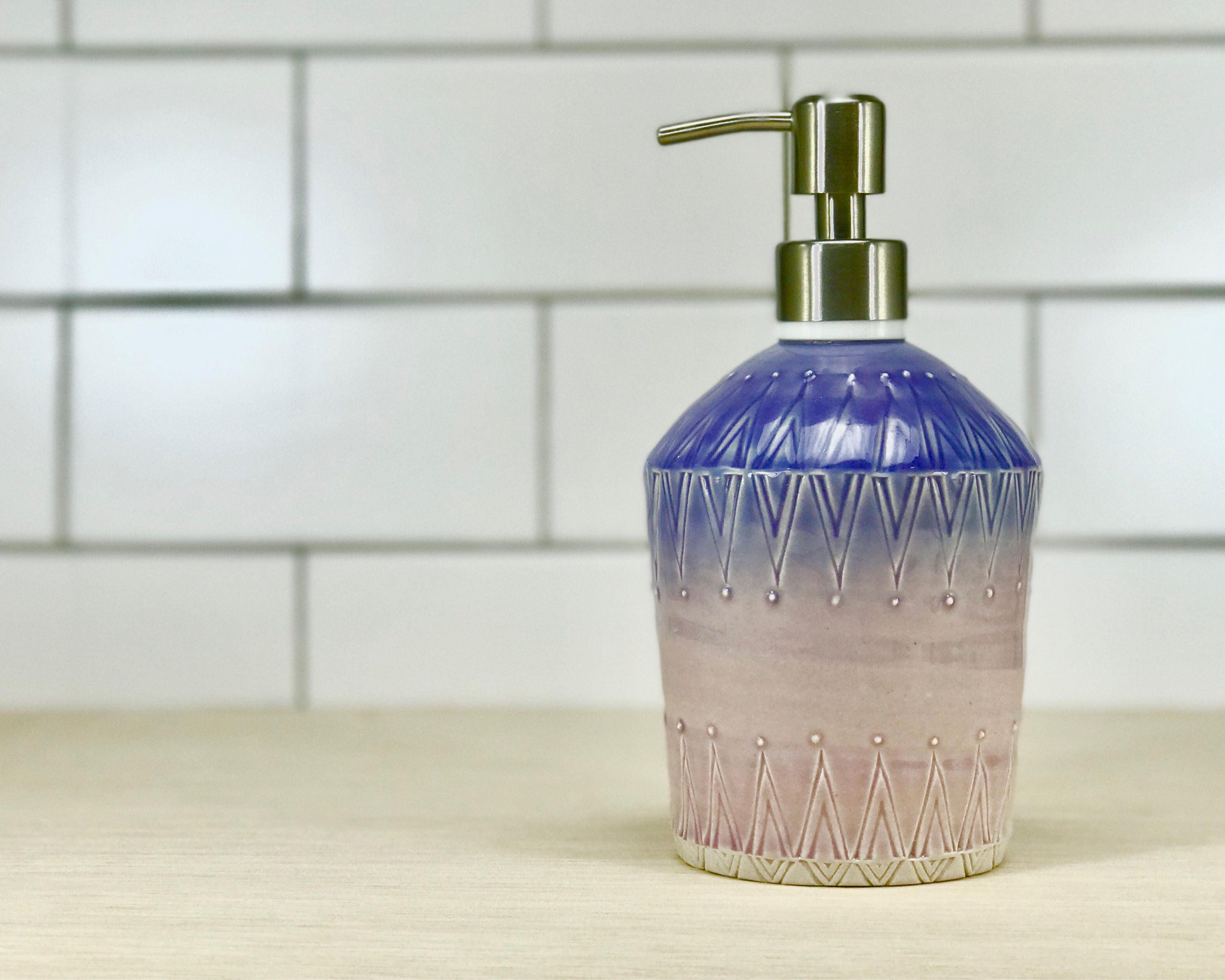 Ombre purple lavender pink glazed porcelain soap dispenser/