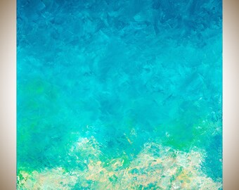 Abstract painting Turquoise blue green original artwork modern art home decor wall art painting on canvas"Caribbean Water" by qiqigallery