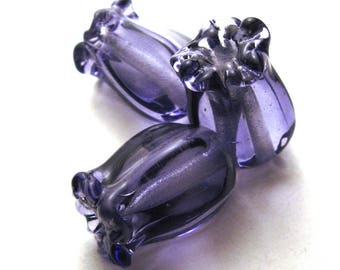 Handmade Artisan Lampwork Flower Beads, VIOLET PURPLE JAPONICA, purple glass, lampwork beads, purple flowers