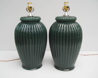 Gorgeous ceramic lamps - 1990s forest green - oversized