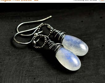 Rainbow Moonstone Drop Earrings, Wire Wrapped Gemstone Earrings, Moonstone Jewelry