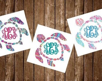 Car Monogram Sticker, Sea Turtle Decal, Name Decal for Car, Name Sticker, Beach Decal, Car Decal Monogram
