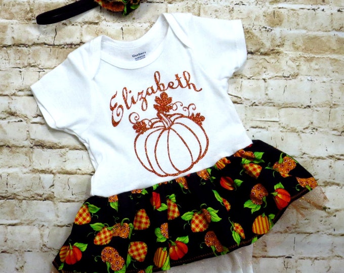 Pumpkin Dress - Pumpkin Outfit - 1st Thanksgiving - Baby Girl Dress - Personalized Dress - Baby Thanksgiving - Little Pumpkin - NB to 24 mo