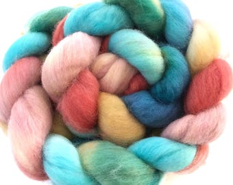 Organic merino, hand dyed, spinning fiber, top, roving, 'All That Glam', 4 oz.
