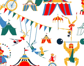 Retro Circus Fabric - Retro Circus Scene By Happyhappymeowmeow - Retro Circus Nursery Decor Cotton Fabric By The Yard With Spoonflower
