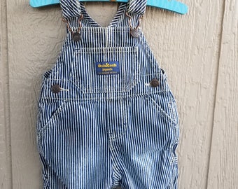 Childrens Retro Denim Blue Stripe OshKosh Overalls Size 3 mos.