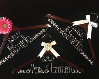 Bride hanger Personalized Wedding Dress accessory with floating date Wood and Wire Bridal Accent