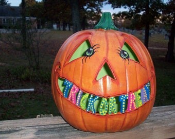 Personalized Jack o Lantern Pumpkin Lights Up