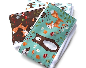 Burp Cloths - Woodland Burp Cloths - Animal Burp Cloth / Baby Clothes- Set of 3 // Cotton Diaper Burp Cloth / Baby Shower Gift / Foxes