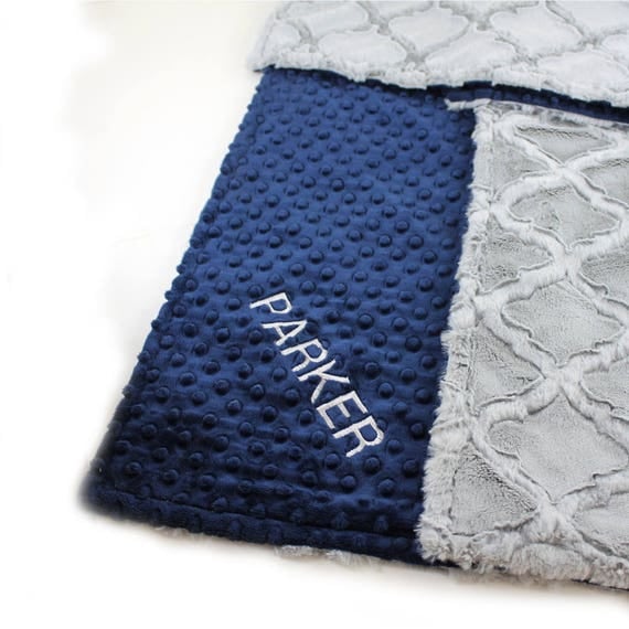 Personalized Baby Blanket For Boy / Minky Baby Blanket Gray Blue Lattice // Stroller Blanket // Name Baby Blanket / Baby Shower Gift