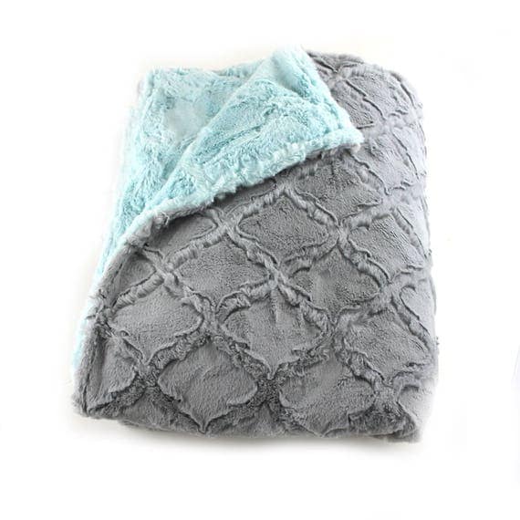 Minky Adult Blanket, Blue Gray Blanket, Minky Throw Blanket, Twin Bedding, Geometric Blanket, Blue Throw, Kids Minky Blanket Gift for Her