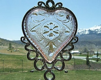 My Blushing Heart - Antique Heart Bridge Set Dish Upcycled into a Windchime