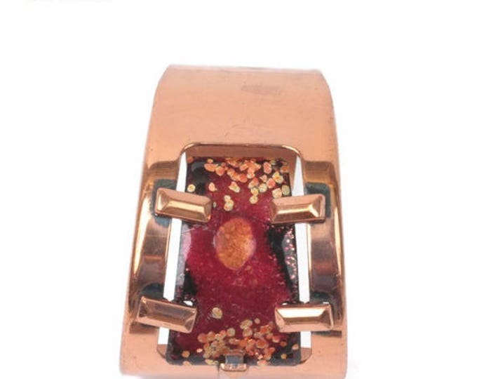 Matisse Copper Enamel Cuff Bracelet Modernist Red Enamel Vintage