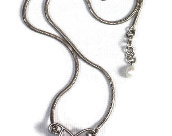 Amethyst MOP Cultured Pearl Necklace Modernist Sterling Vintage