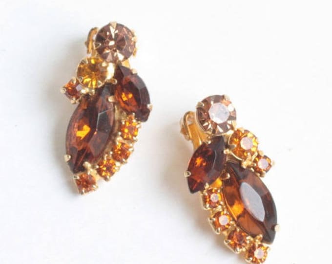 CIJ Sale Juliana D & E Brown and Orange Rhinestone Clip On Earrings