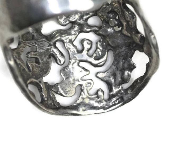 Large Filigree Sterling Statement Ring Size 8 1/2 Knuckle Duster Pierced Vintage Ring