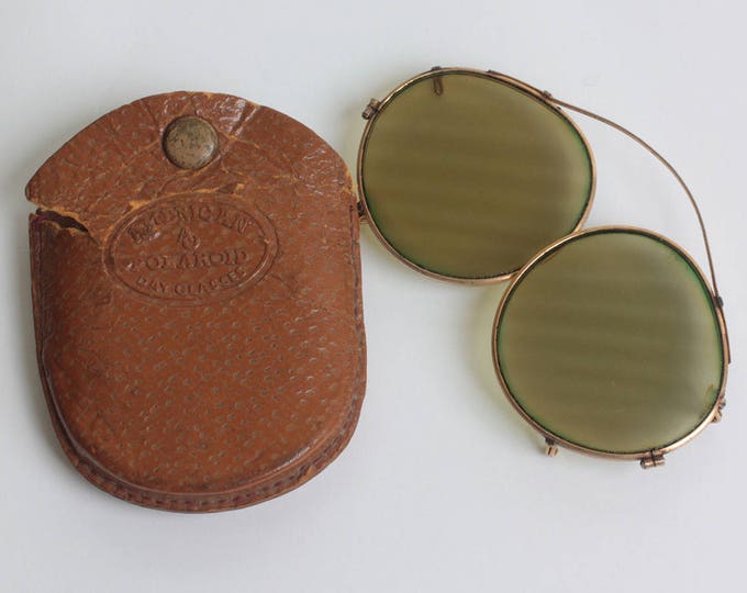 American Polaroid Day Glasses Clip On in Leather Case Vintage