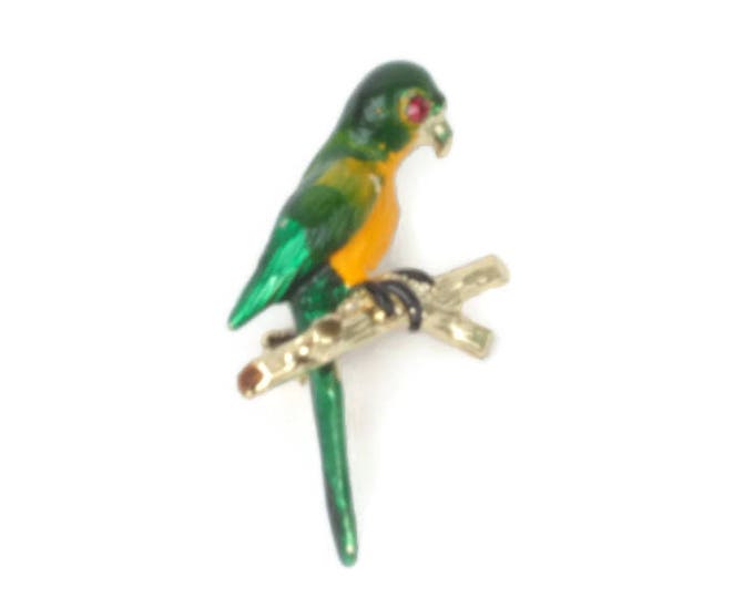 Enameled Parrot Pin Brooch Figural Animal Pin Tropical Bird Pin Vintage