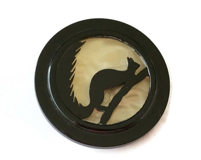 Black Squirrel Silhouette Cut Out Brooch Pin Vintage MOP Plastic Lucite